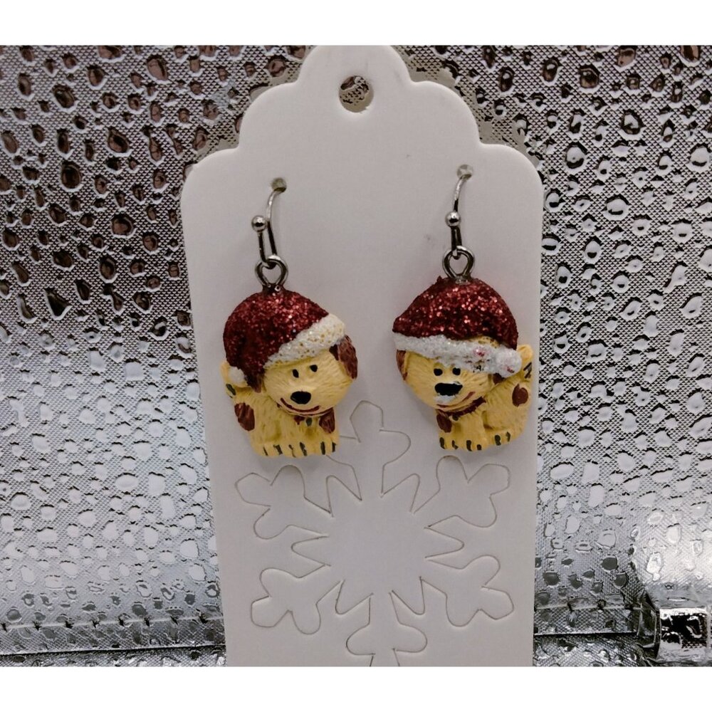 Puppy Santa Hat Earrings Christmas Dog - Picture 7 of 10
